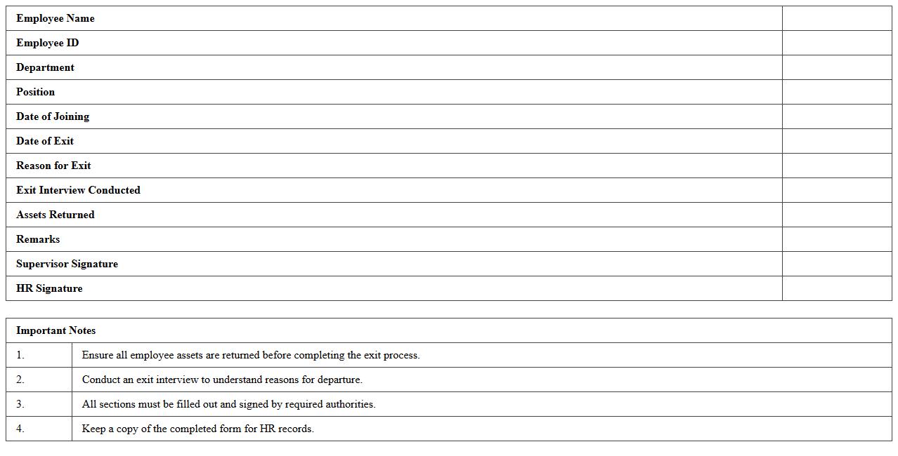 Human Resources Exit Form Excel Template