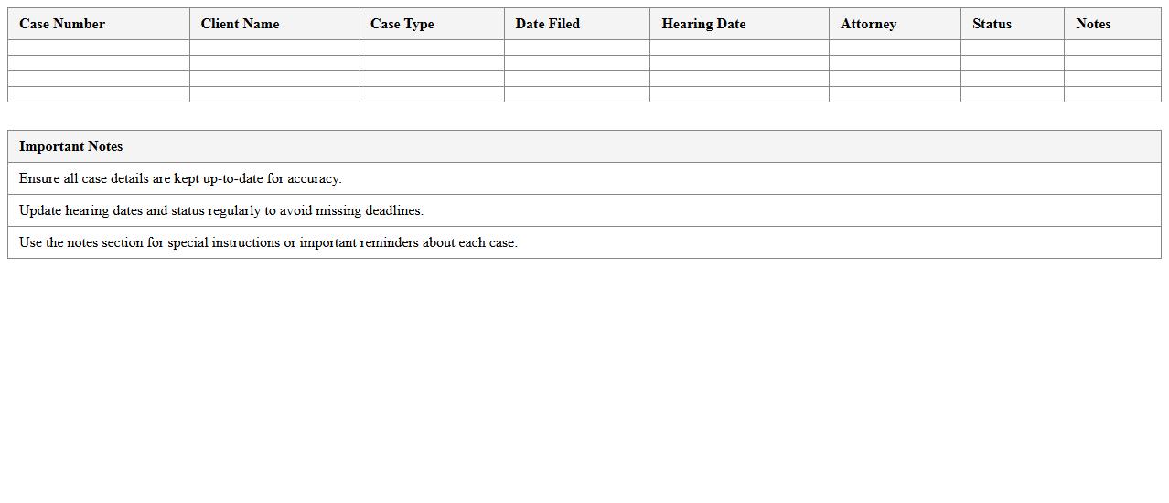 Immigration Case Docket Excel Template
