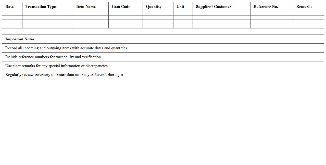 Incoming and Outgoing Goods Log Spreadsheet