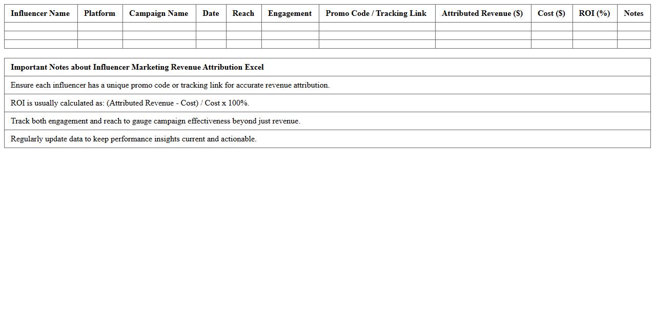 Influencer Marketing Revenue Attribution Excel