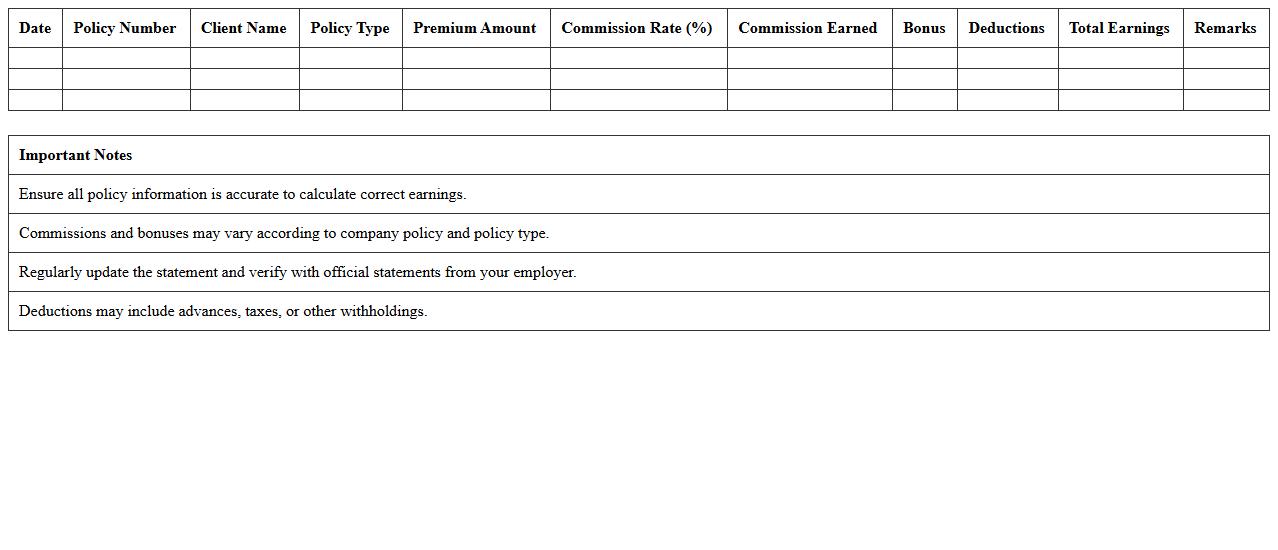 Insurance Agent Earnings Statement Excel Template