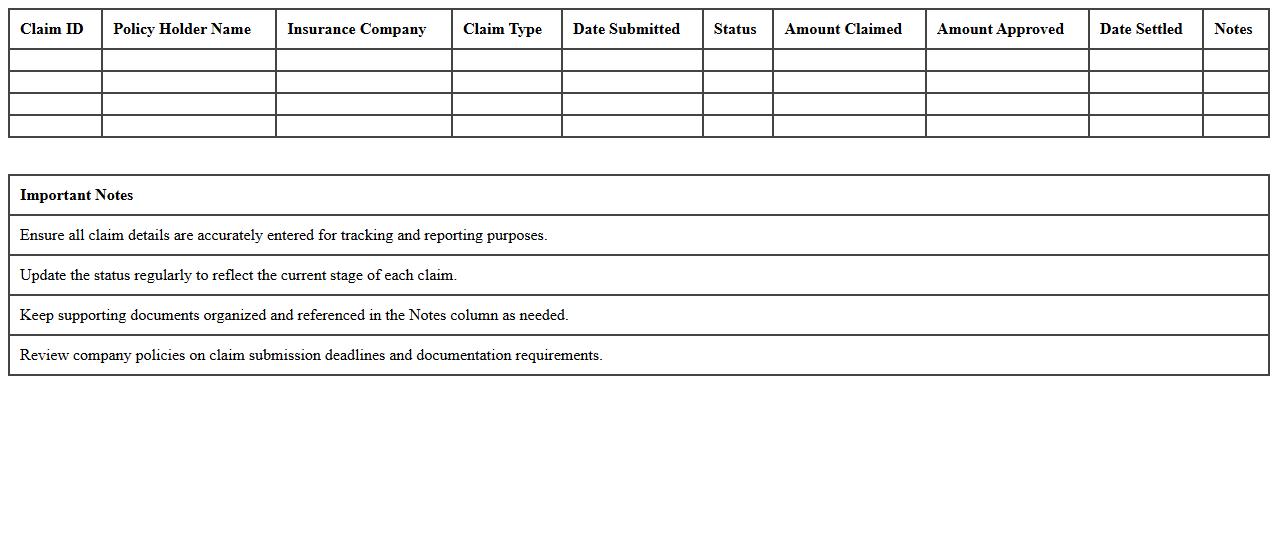 Insurance Claims Submission Tracker Excel Template