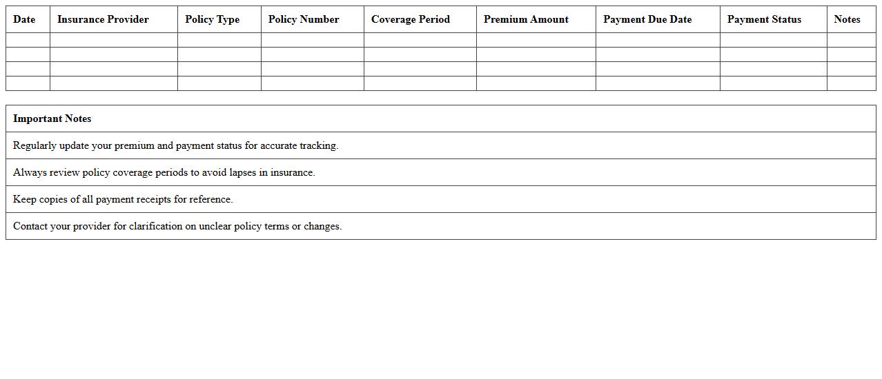 Insurance Premium Tracking Sheet for Freelancers