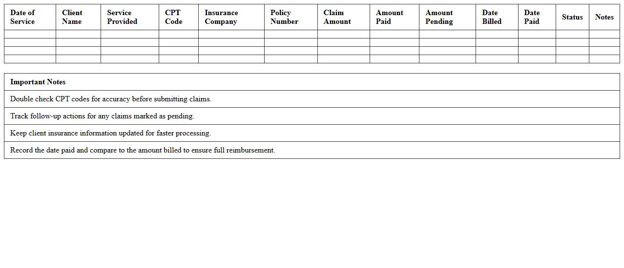 Insurance Reimbursement Tracking Excel for Consultants