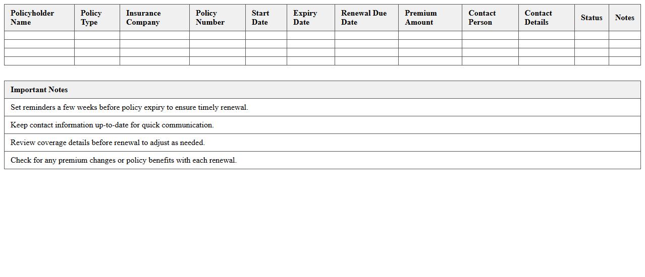 Insurance Renewal Reminders Excel Tracker