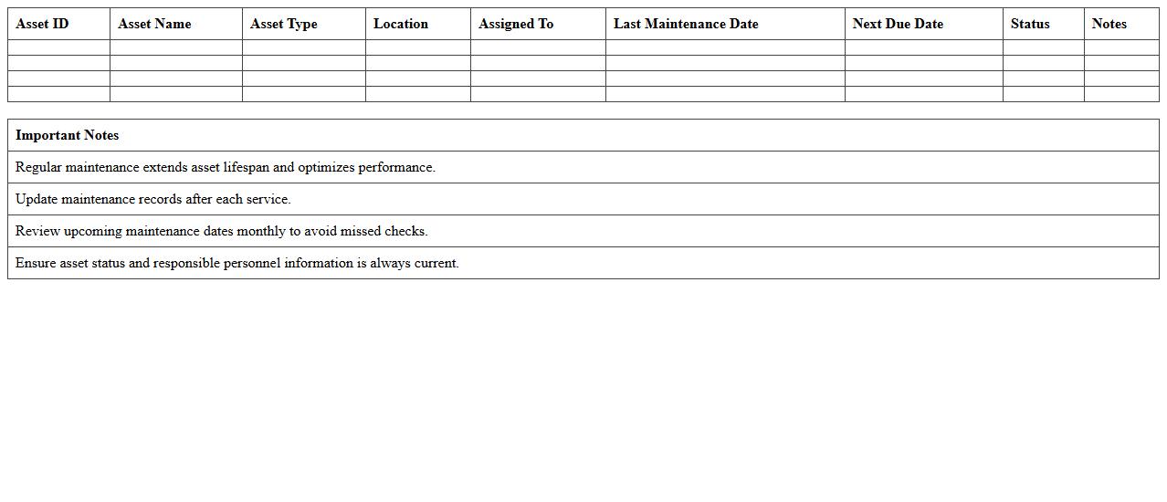 IT Asset Maintenance Calendar Excel Sheet