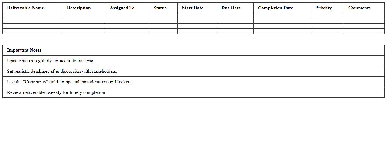 IT Deliverables & Deadlines Tracker Excel Template
