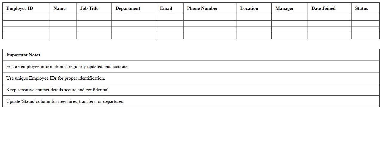 IT Department Staff Directory Excel Template