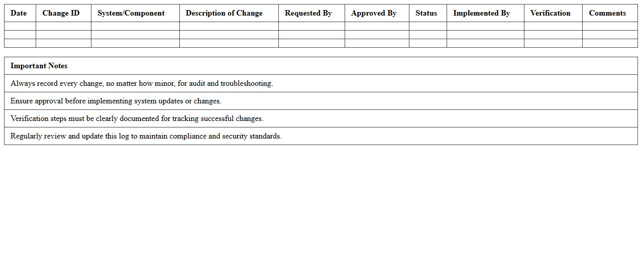 IT Infrastructure Change Log Excel Template for System Updates
