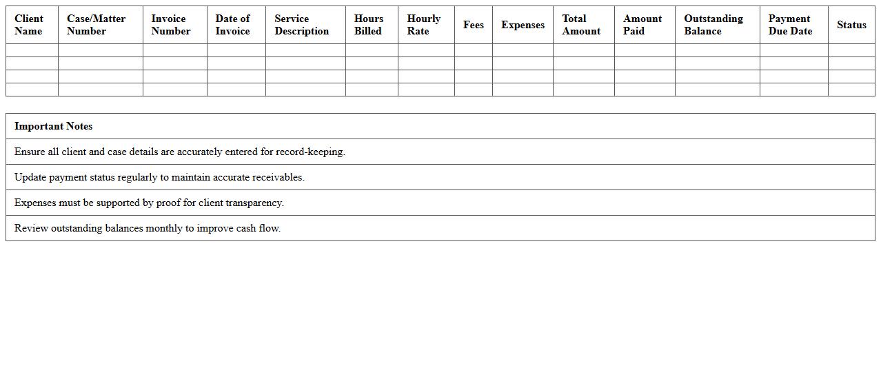 Law Office Billing & Receivables Statement Template