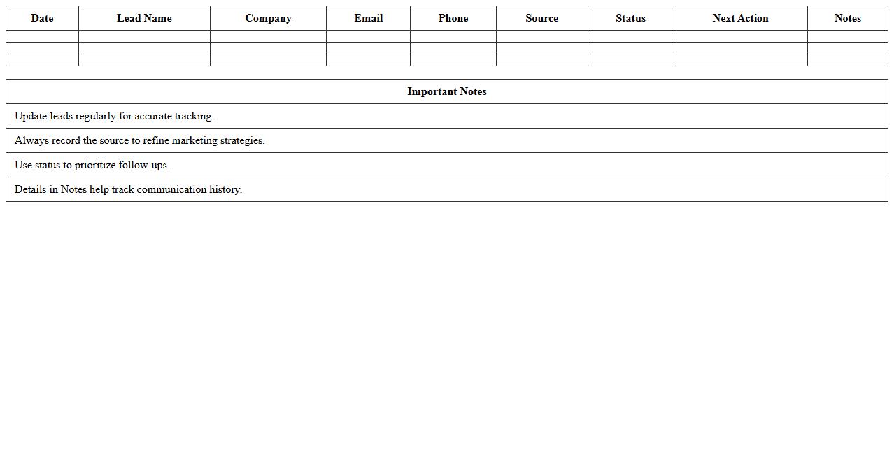 Lead Capture Tracking Excel Template