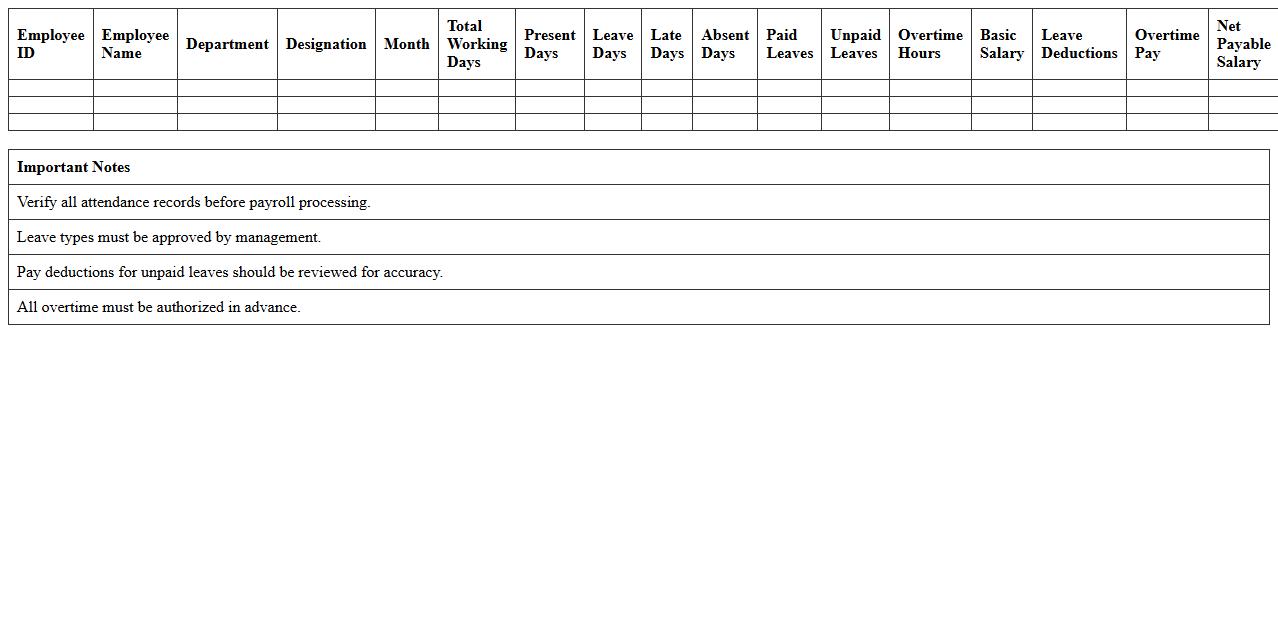 Leave and Attendance Payroll Template