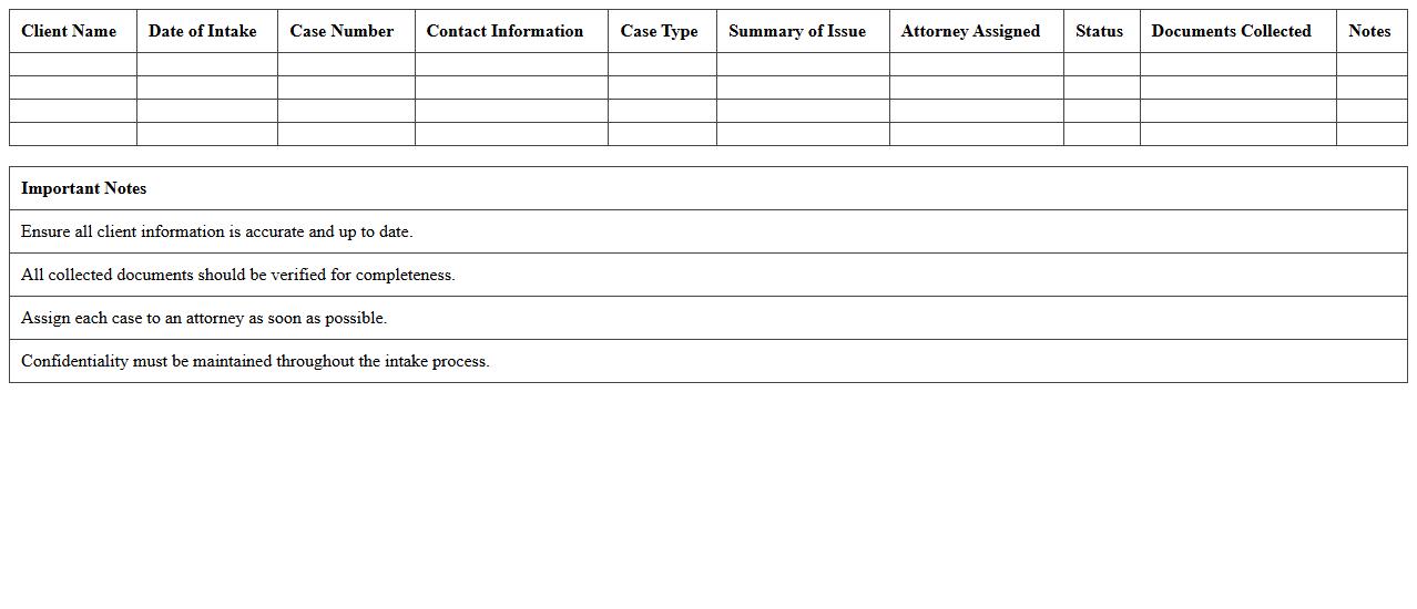 Legal Case Intake Checklist Excel Sheet