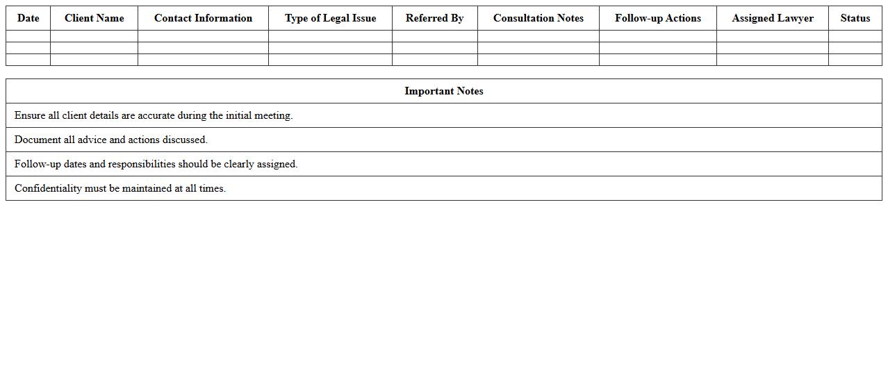 Legal Client Initial Consultation Excel Template