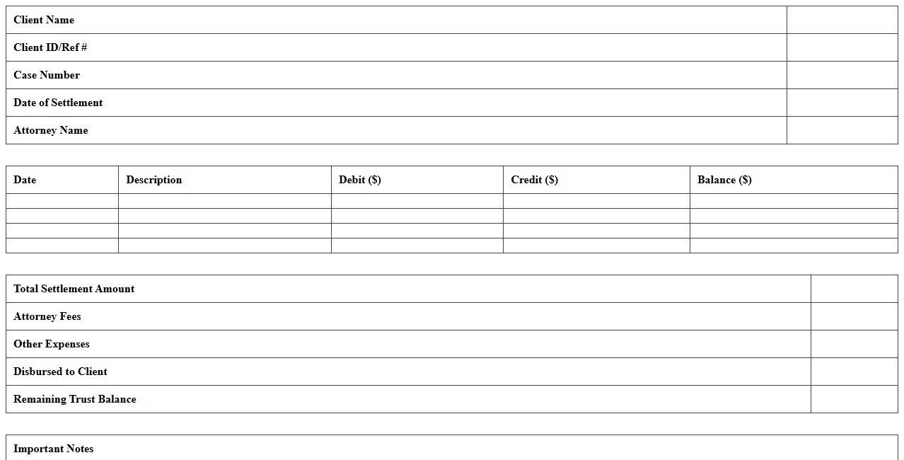 Legal Client Settlement Trust Statement Template