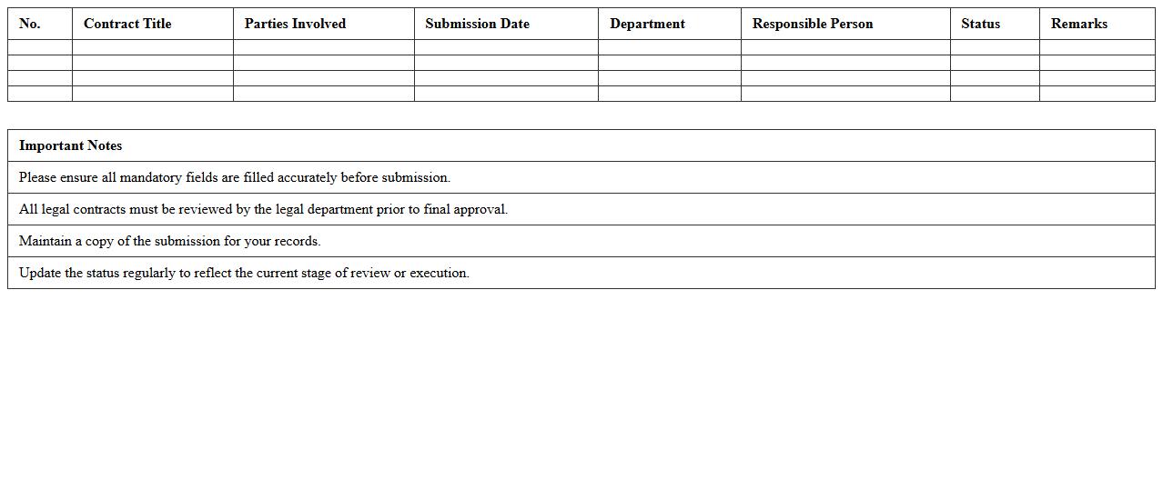Legal Contract Submission Record Excel Sheet