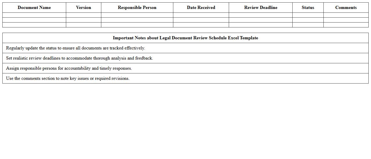 Legal Document Review Schedule Excel Template