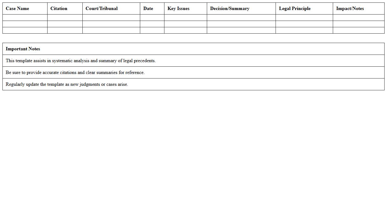 Legal Precedent Summary Excel Template