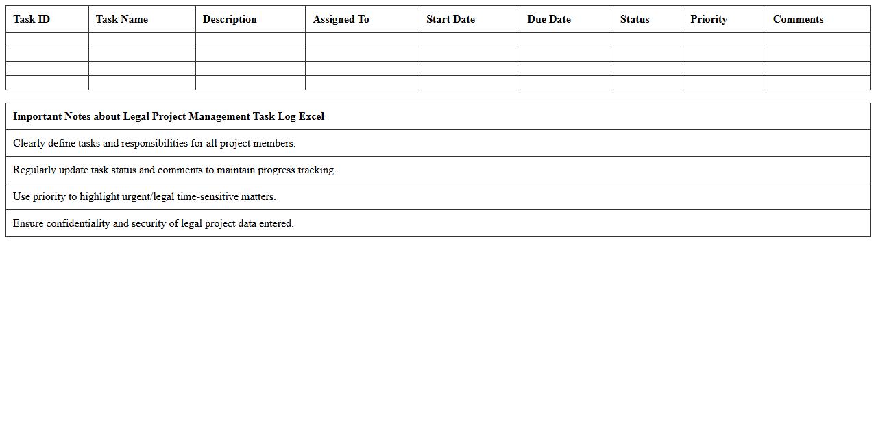 Legal Project Management Task Log Excel