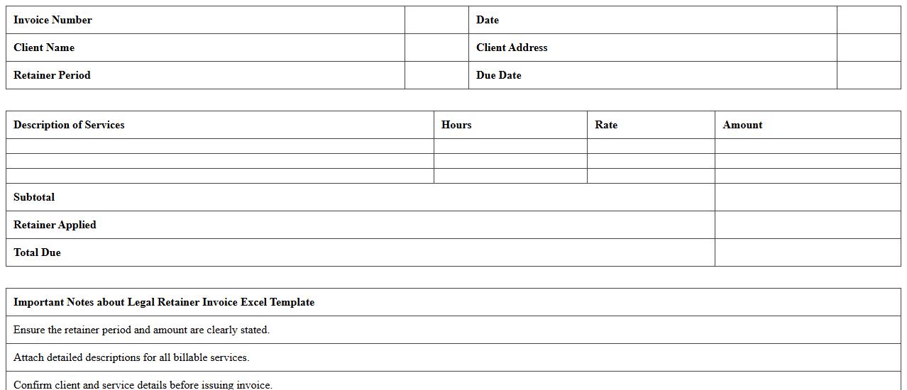 Legal Retainer Invoice Excel Template