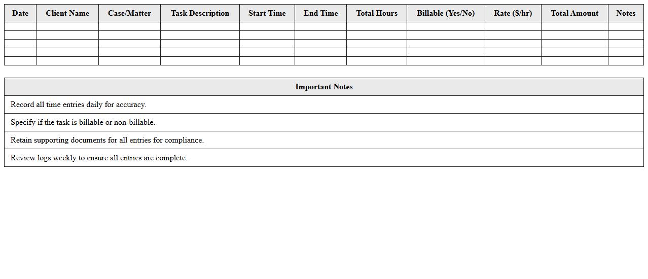 Legal Time Tracking Log for Solo Lawyers