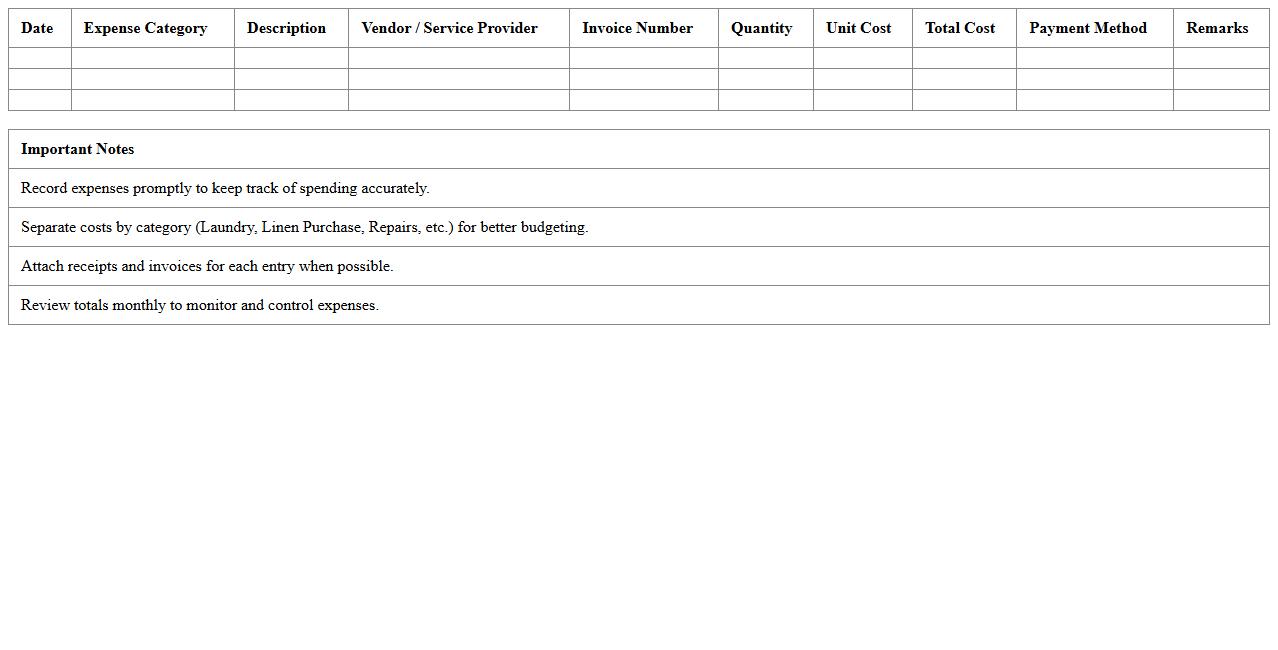 Linen and Laundry Expenses Tracker Excel