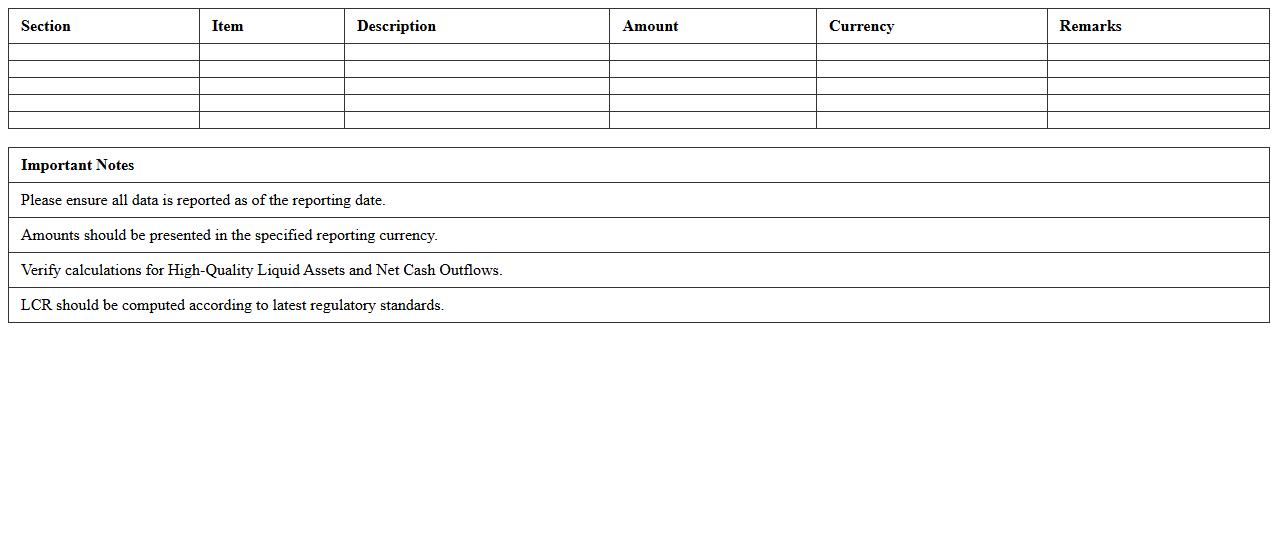 Liquidity Coverage Ratio (LCR) Reporting Excel Template