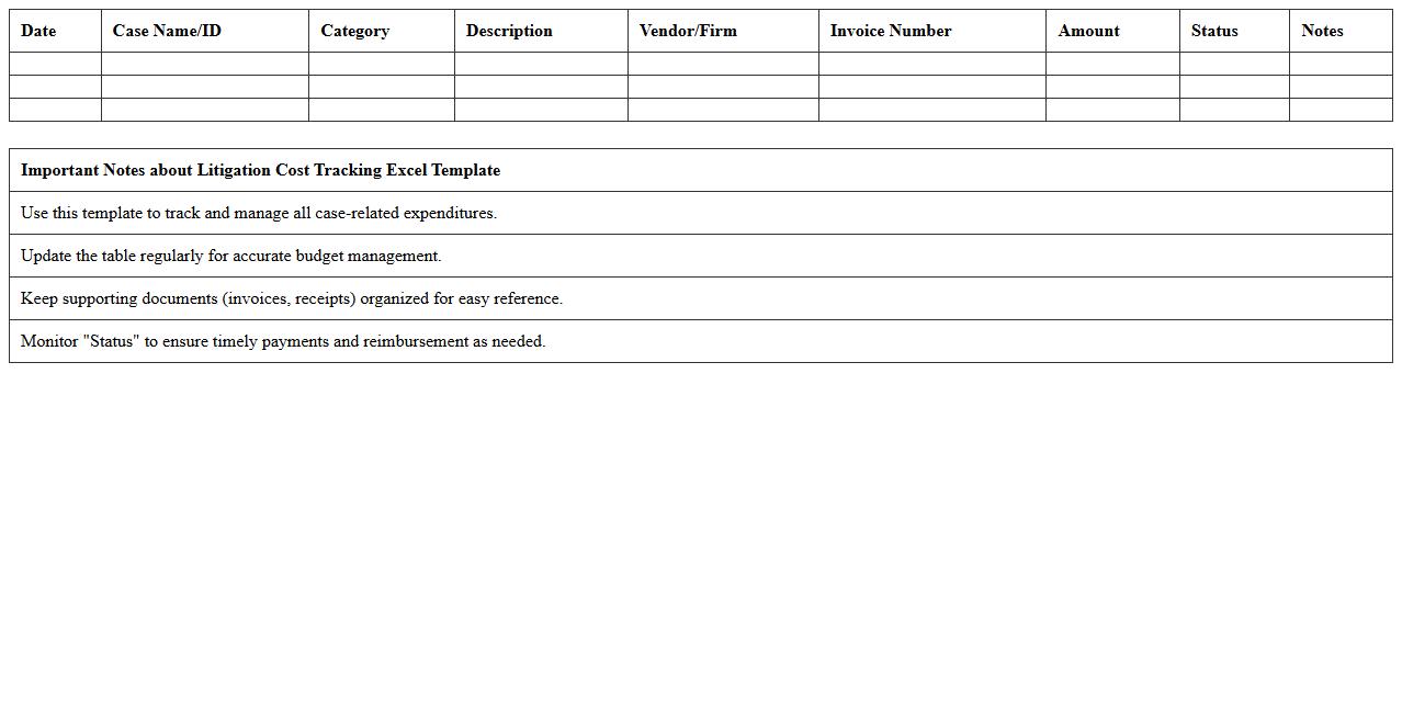 Litigation Cost Tracking Excel Template