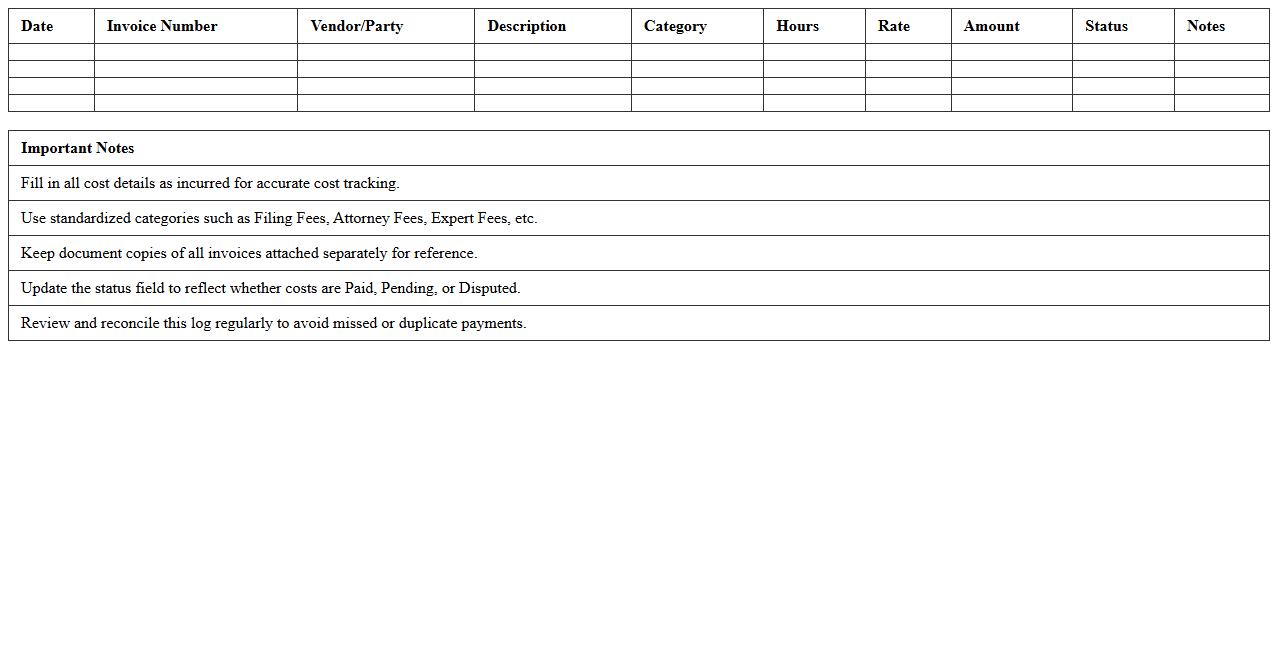 Litigation Costs Management Excel Template