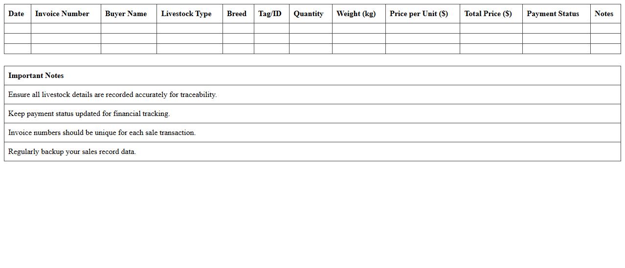 Livestock Sales Record Excel Template for Agricultural Markets