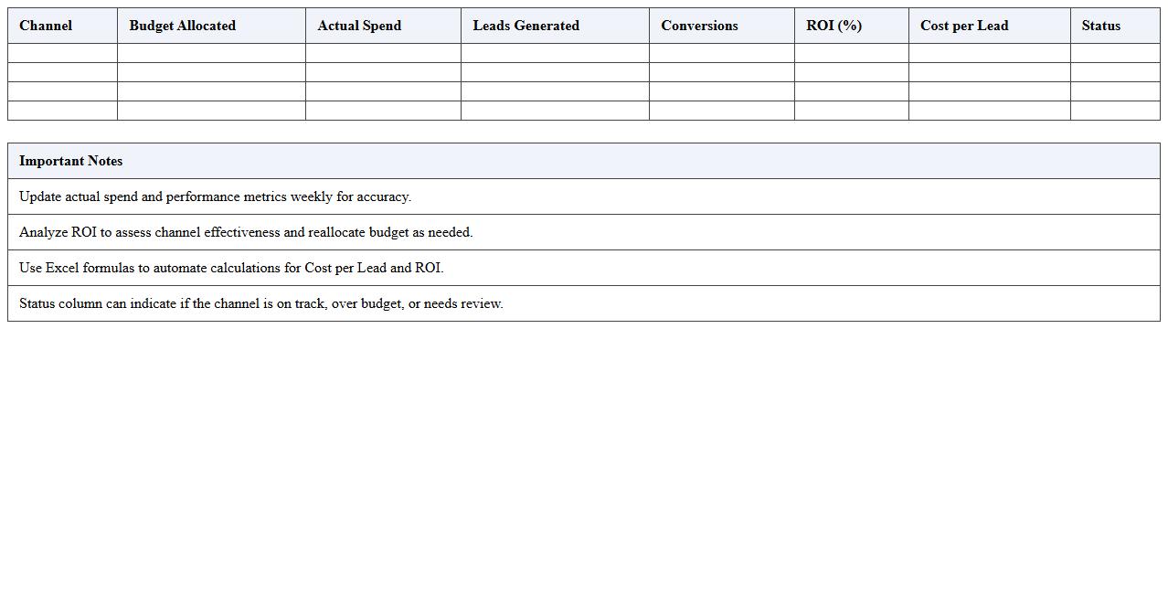Marketing Budget vs. Performance Dashboard - Excel File