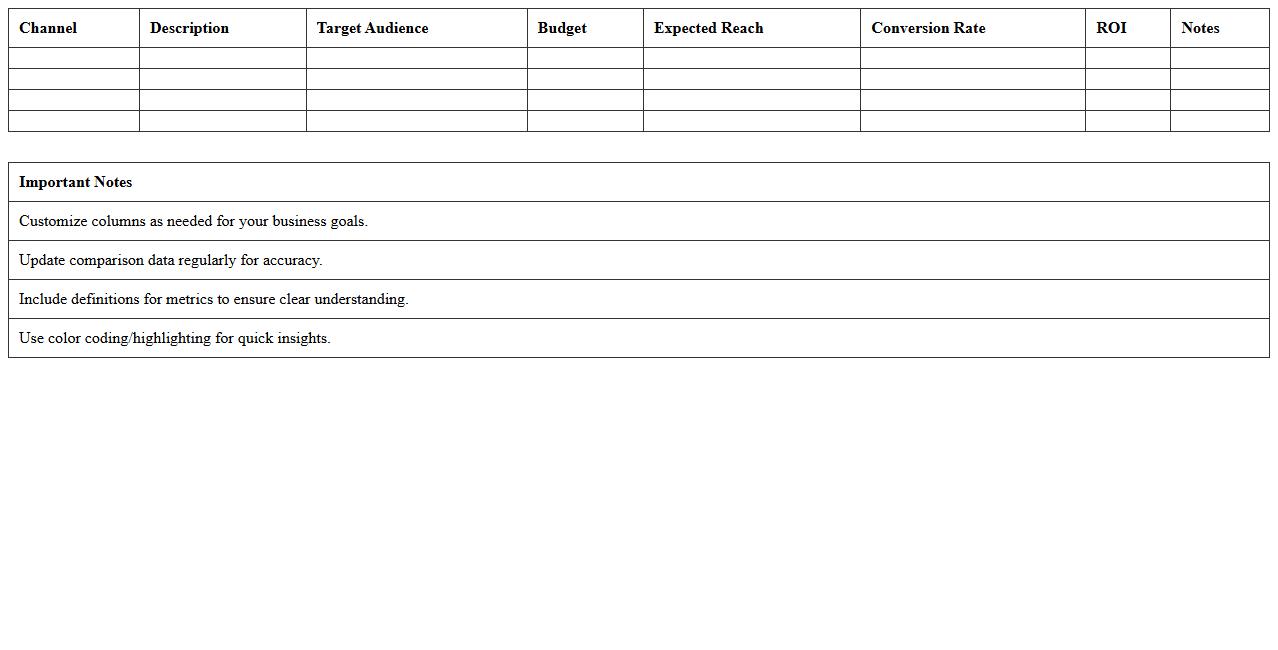 Marketing Channel Comparison Excel Template