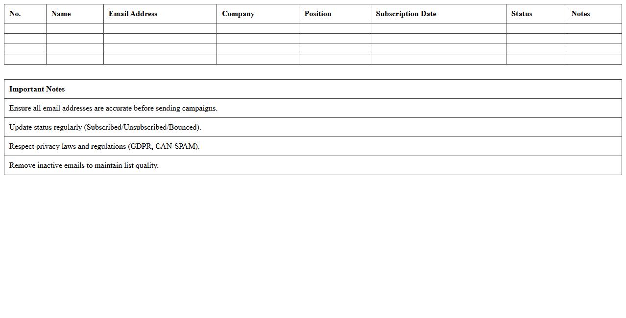 Marketing Email Distribution List Organizer Excel Template