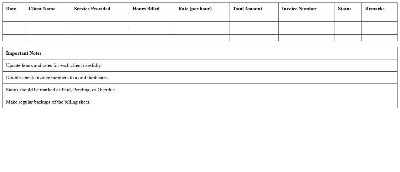 Marketing Services Billing Excel Sheet