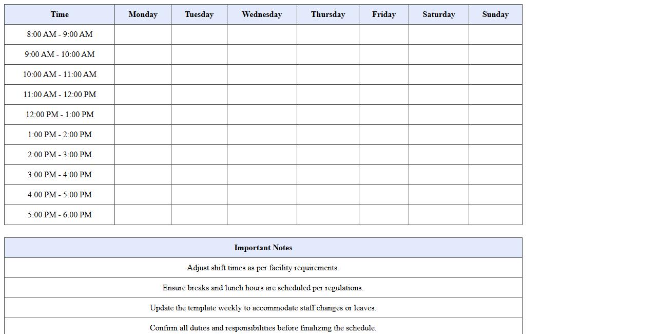 Medical Assistant Weekly Schedule Excel Template