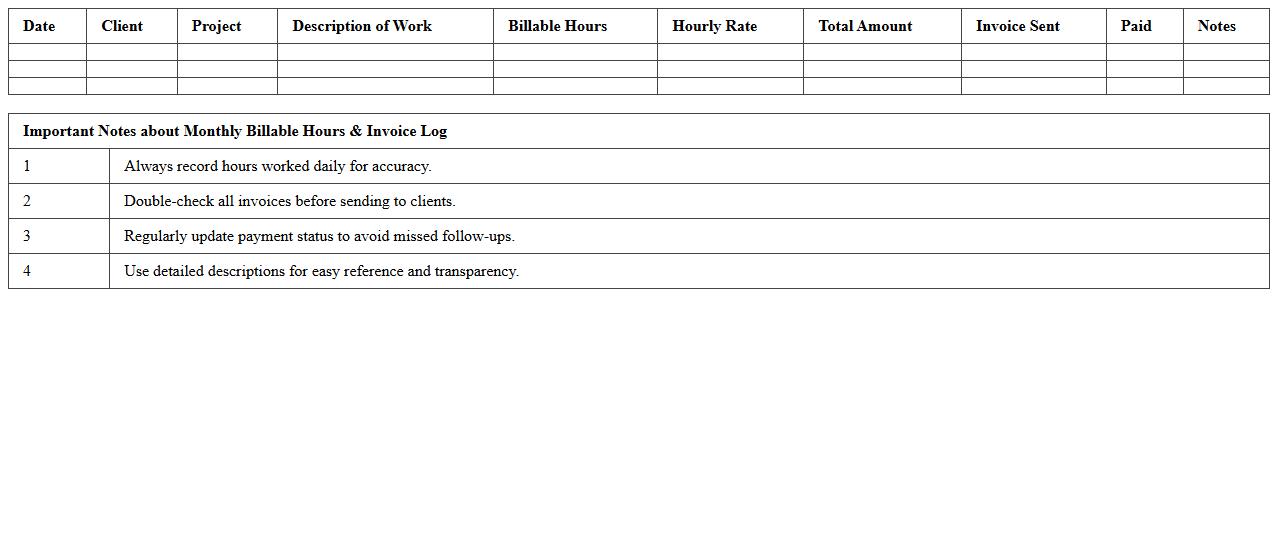 Monthly Billable Hours & Invoice Log