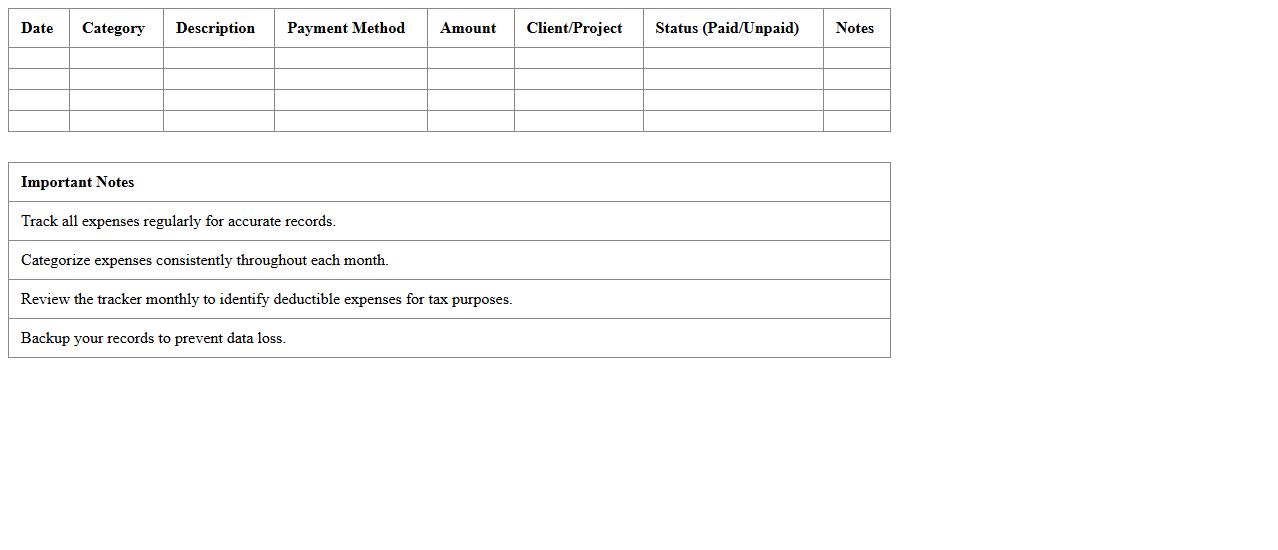 Monthly Freelance Expense Tracker Excel Template