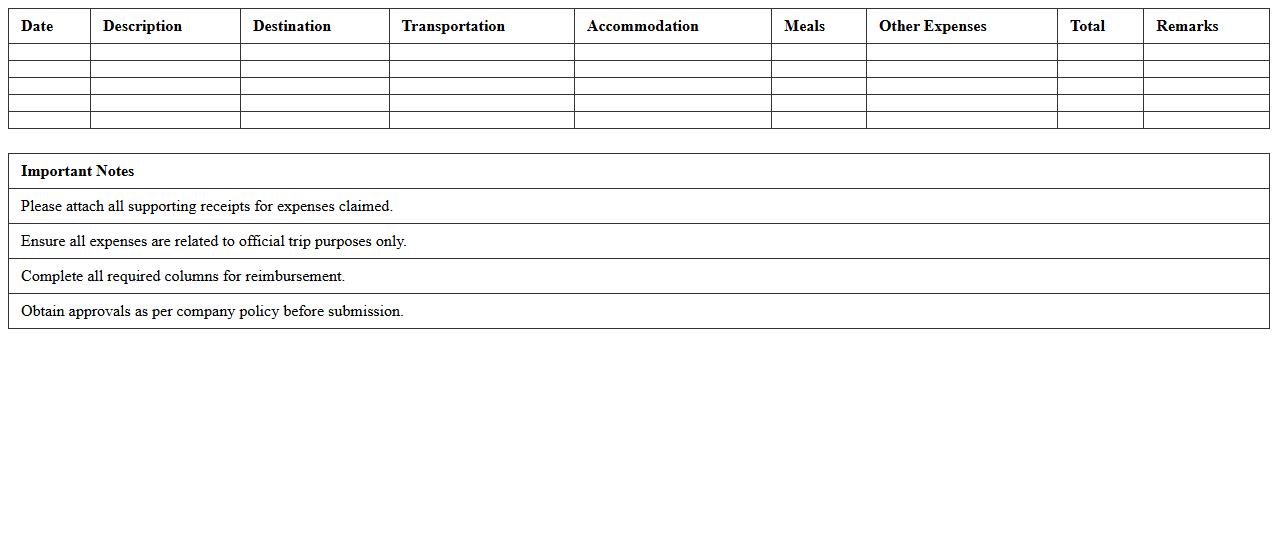 Monthly Trip Expense Report Template