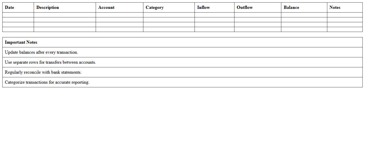 Multi-Account Bank Cash Flow Excel Log