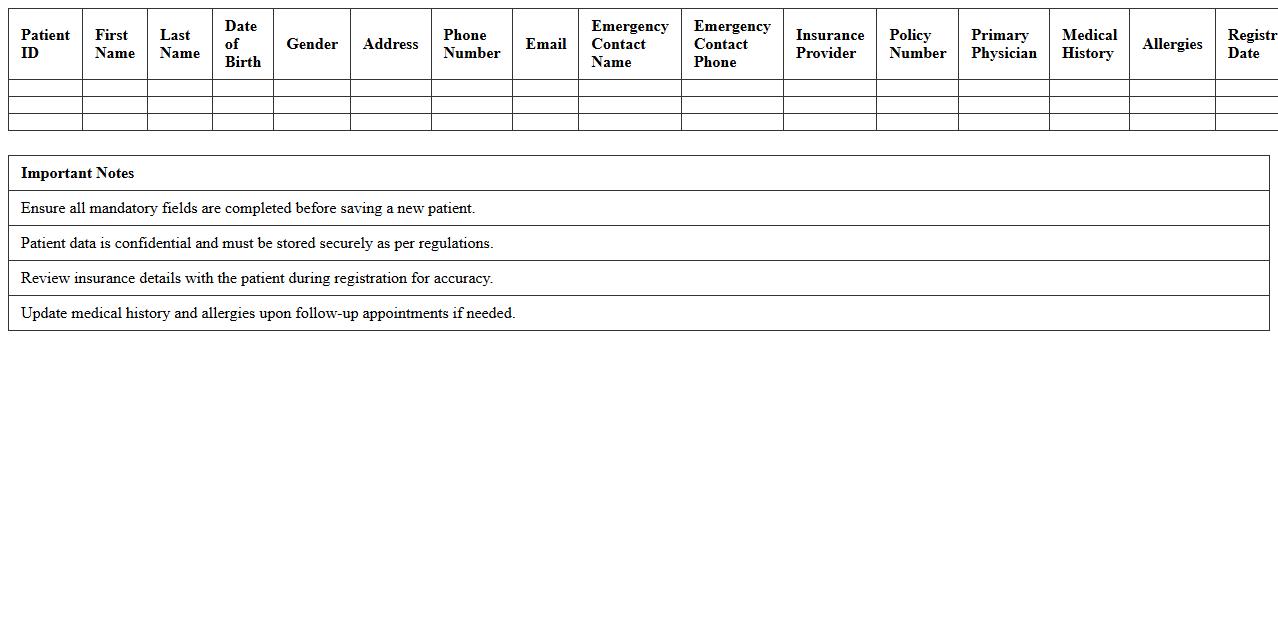 New Patient Registration Excel Template for General Practitioners