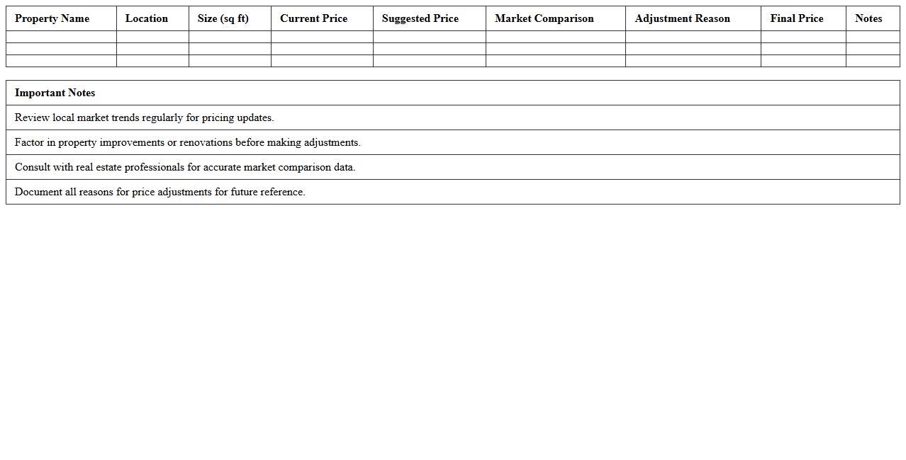New Property Pricing Strategy Worksheet Excel