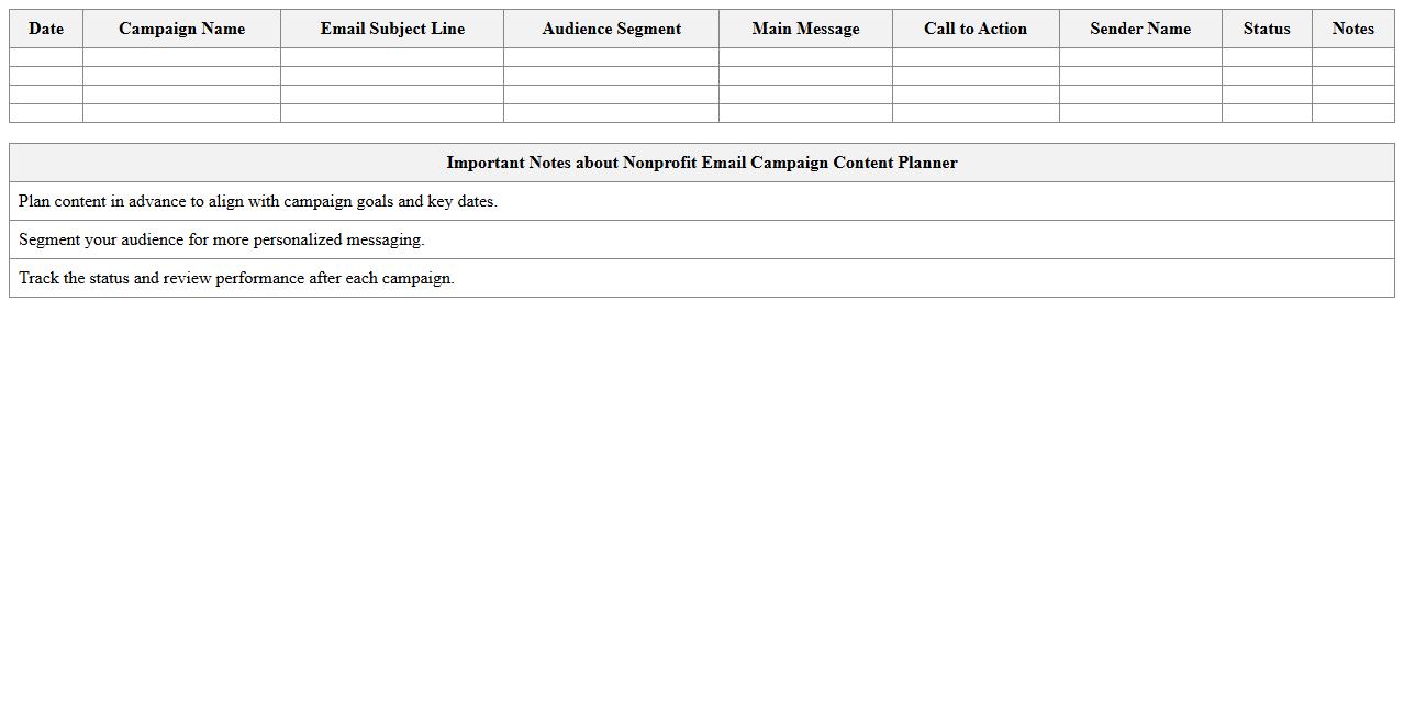 Nonprofit Email Campaign Content Planner