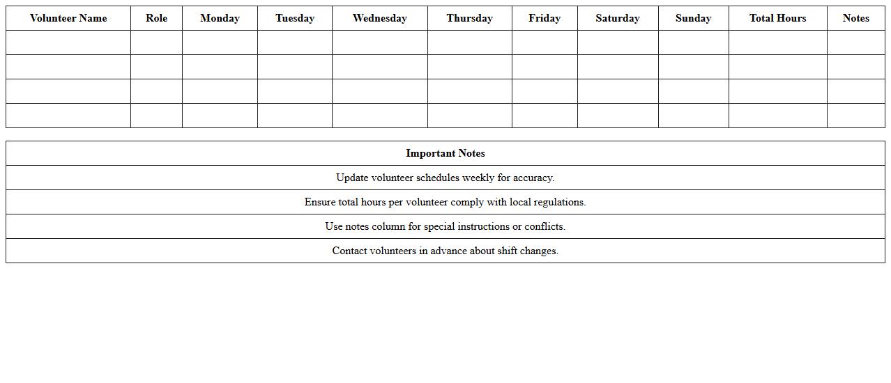 Nonprofit Volunteer Weekly Scheduling Excel Template