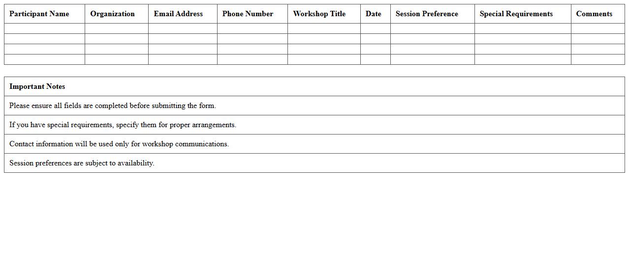 Nonprofit Workshop Pre-Registration Form Excel
