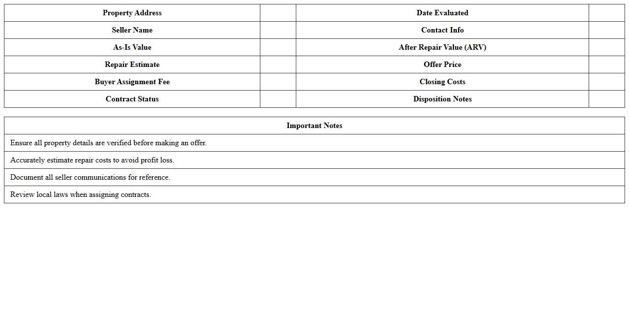 Off-Market Deal Evaluation Excel Template for Wholesalers