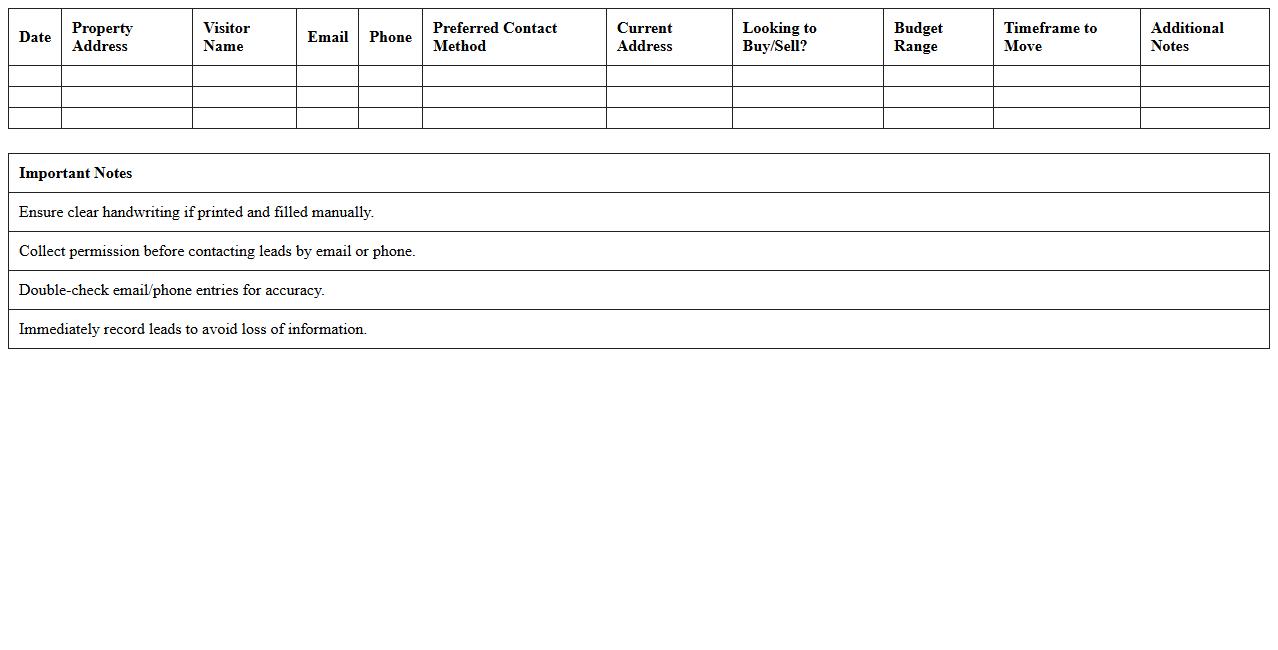 Open House Lead Capture Excel Template