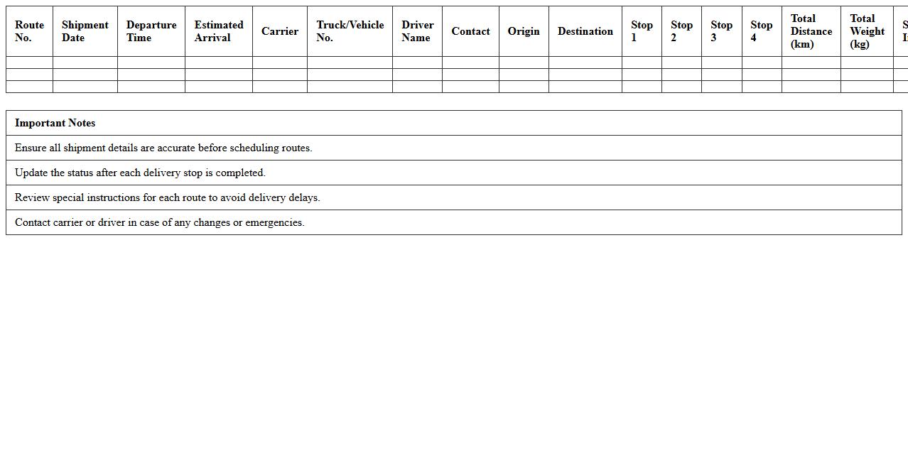 Outbound Shipment Route Scheduling Template