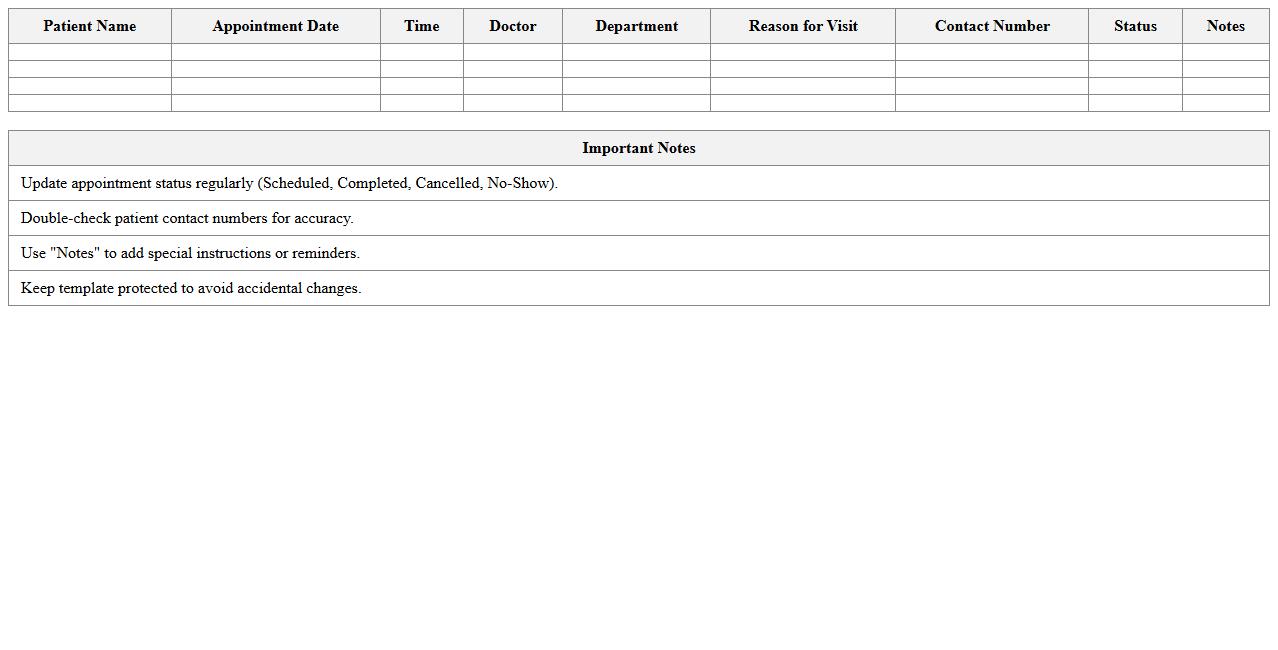 Outpatient Appointment Tracker Excel Template