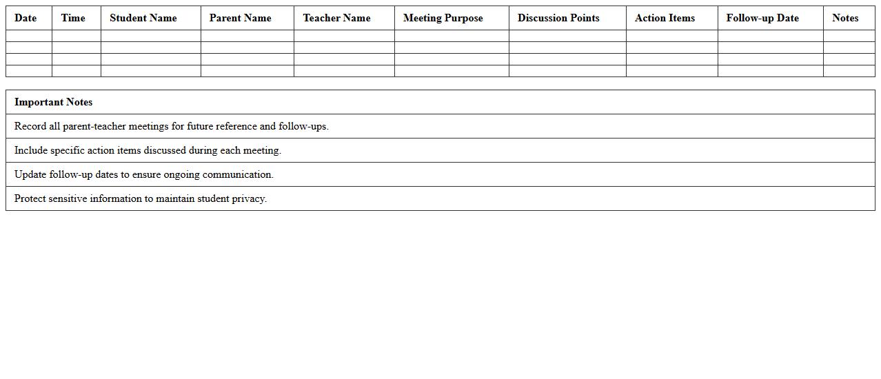 Parent Meeting Schedule and Notes Excel Sheet