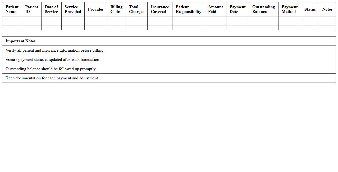 Patient Billing and Payment Overview Excel